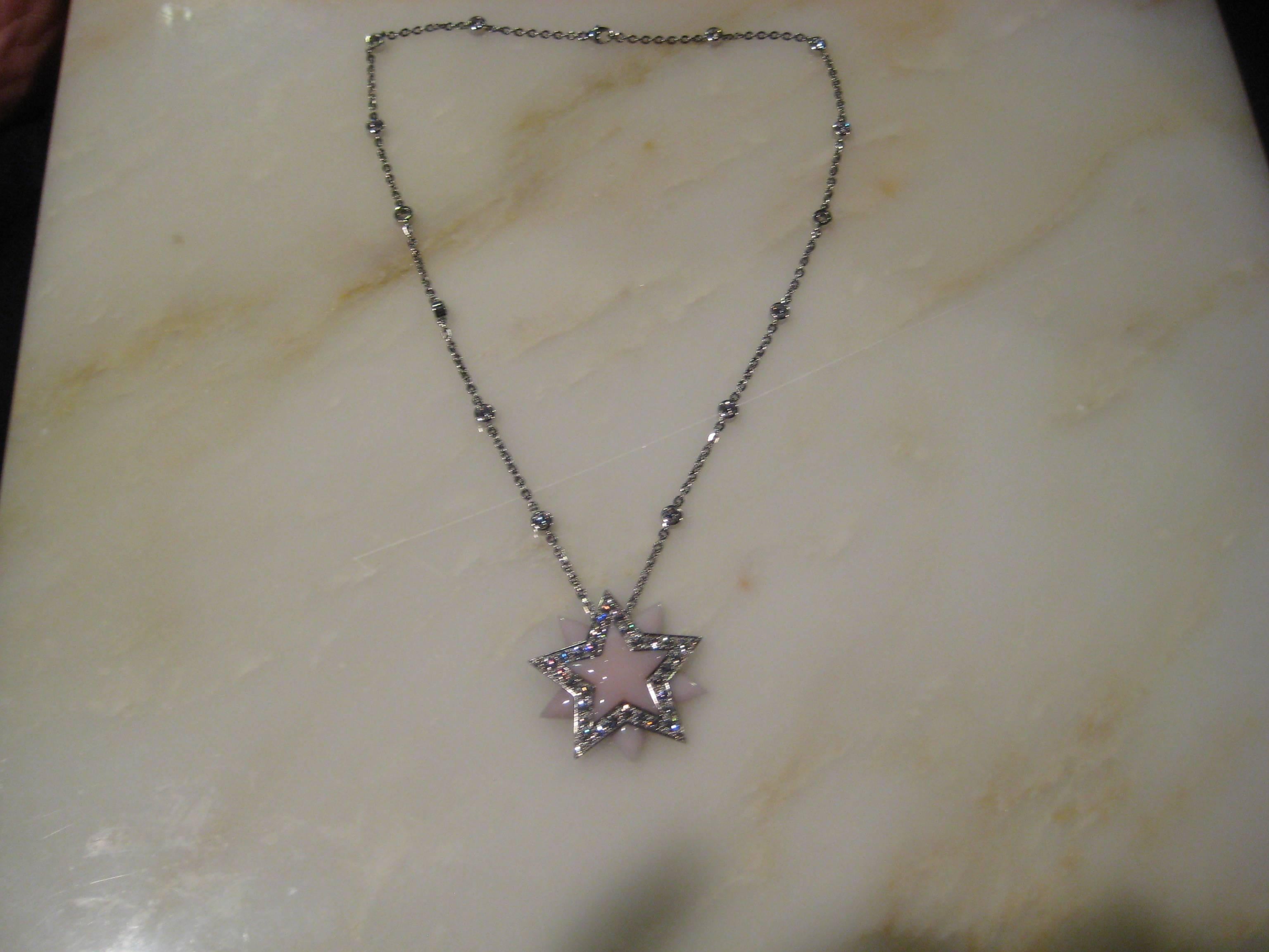 Tiffany & Co. Pink Opal Diamond By The Yard Platinum Star Necklace In Good Condition For Sale In New York, NY