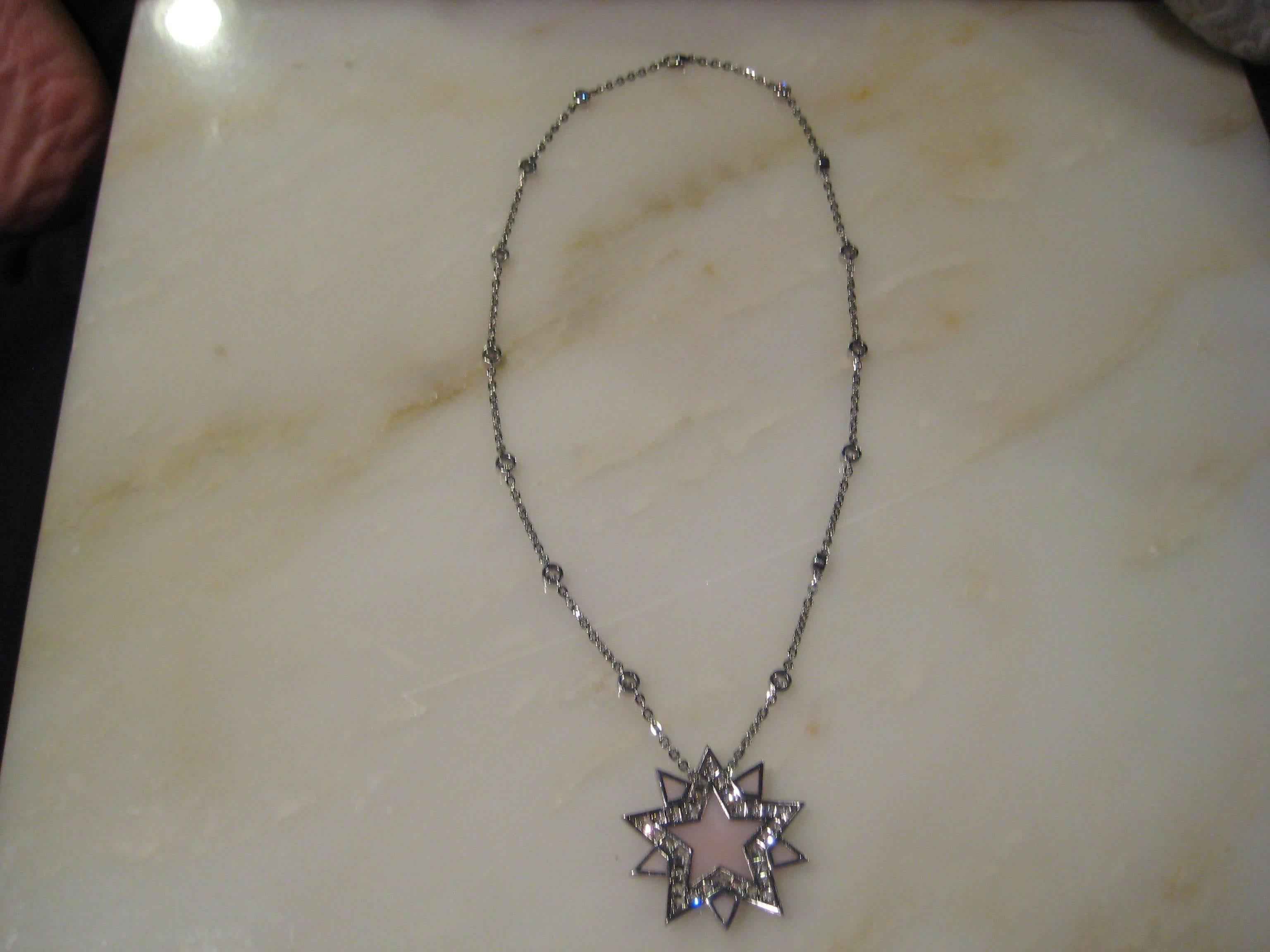 Women's Tiffany & Co. Pink Opal Diamond By The Yard Platinum Star Necklace For Sale
