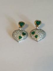 Harry Winston Emerald Diamond Two Color Gold Heart Earrings