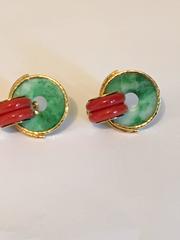 David Webb Coral Jade Gold Earrings