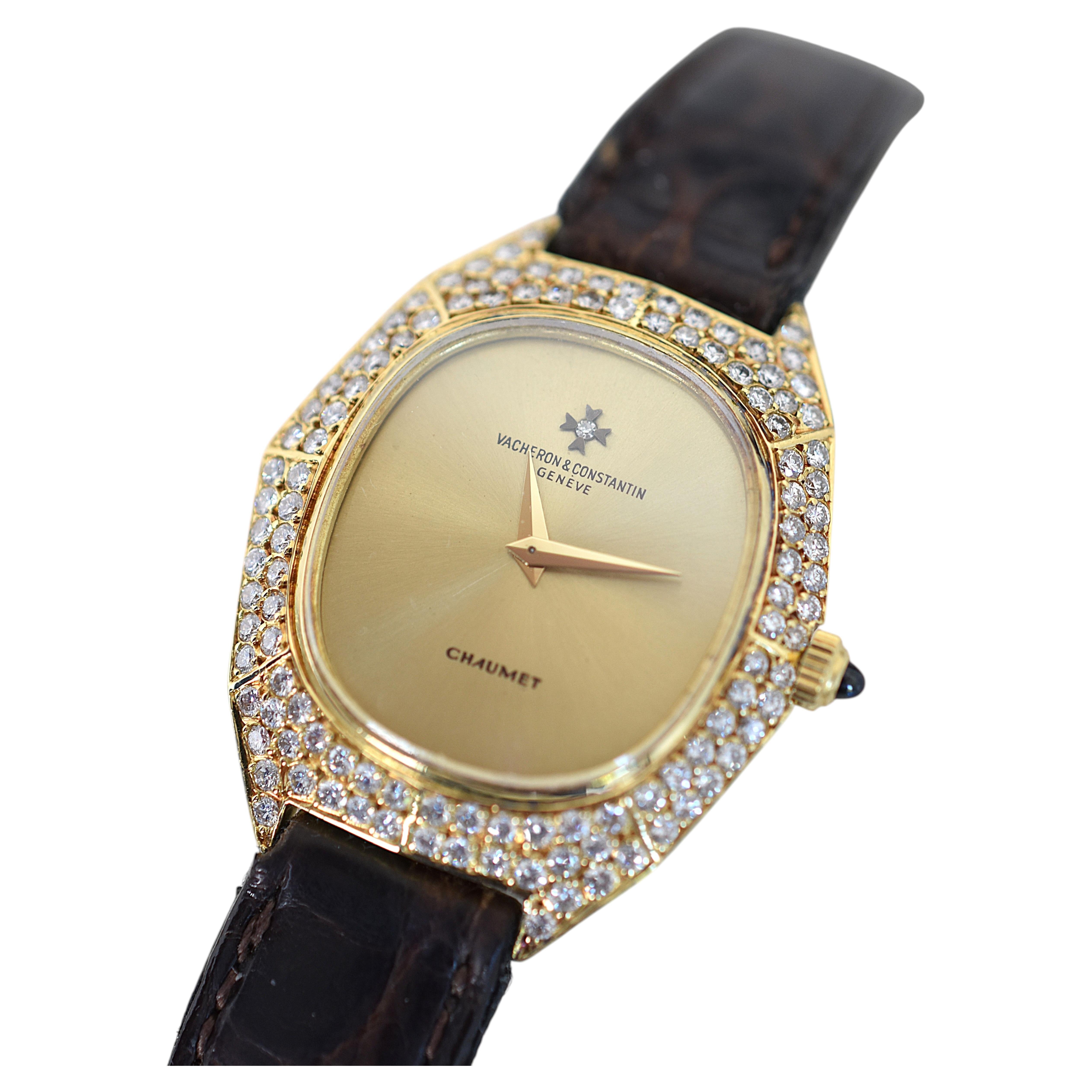 Pre-owned Vacheron Constantin Chaumet Double Signed 18k Diamond Tonneau Manual Wind In Multiple