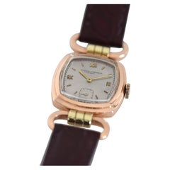 Vacheron&Constantin 1940s 14K Rose Gold Cushion Watch with Stirrup Lugs