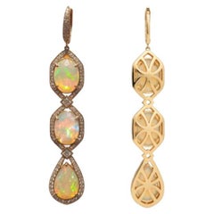 Kat Florence 18.16ct Ethiopian Welo Opal Drop Earrings with D Flawless Diamonds