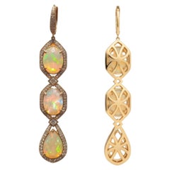 Kat Florence 18.16ct Ethiopian Welo Opal Drop Earrings with D Flawless Diamonds
