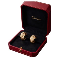 Signed Cartier 18k Yellow Gold & Diamonds Maillon Panthère Earrings, Circa 1980