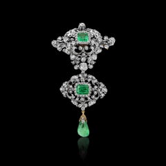11.96ct No Oil Colombian Emerald Diamond Italian Chandelier Earring Brooch Suite
