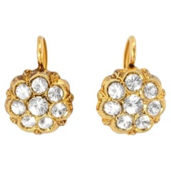 14K Yellow Gold Fianite Floral Leverback Earrings