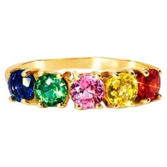 14K Yellow Gold Multi Color Sapphire Rainbow Band Ring