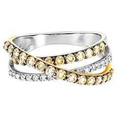 14K White Gold Champagne Diamond Wide Bridge Band Ring