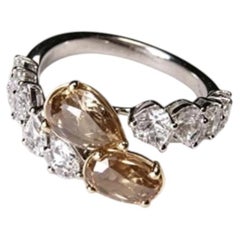 18K White Gold Brown Diamond Pear & Oval Cut Estate Ring