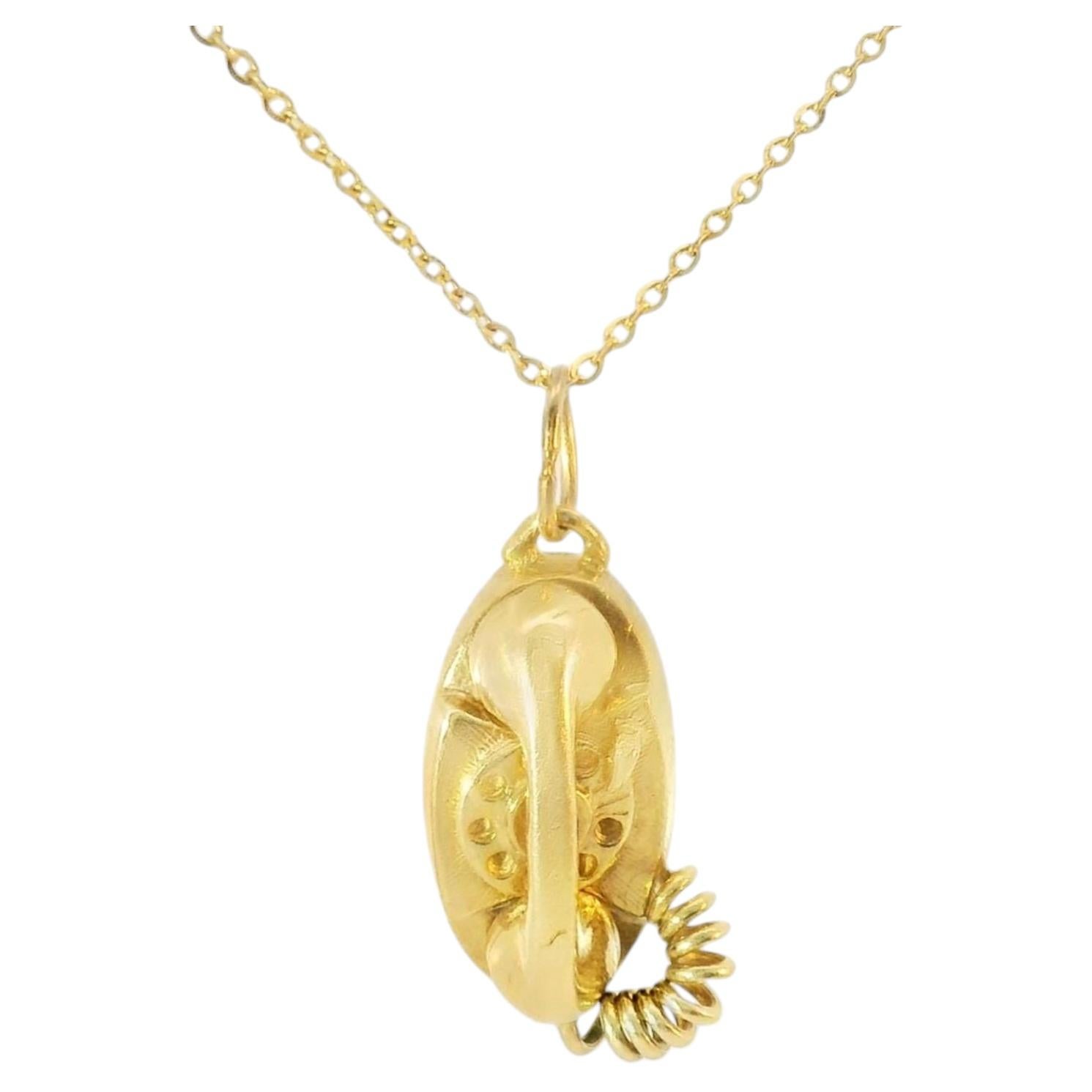 14K Yellow Gold Telephone Charm Pendant en vente