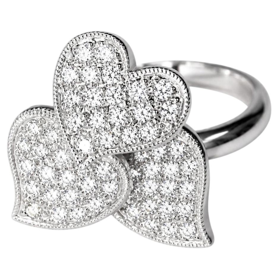 18K White Gold Diamond Heart Designer Ring Romantic Estate Jewelry