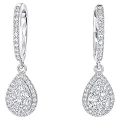 14K White Gold Brilliant Round Diamond Dangle Drop Earrings