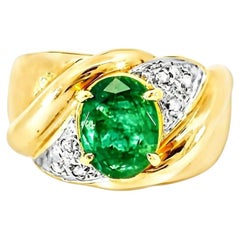 14K Yellow Gold Emerald Pave Diamond Ring