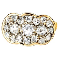 14K Yellow Gold Pave Old Miner Diamond Filigree Mosaic Ring