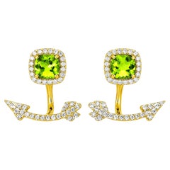 14K Yellow Gold Peridot Diamond Hanging Arrow Earrings