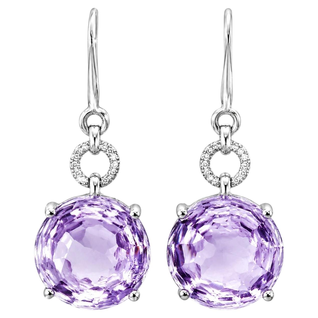 18K White Gold Diamond Cabochon Amethyst Hanging Drop Earrings For Sale