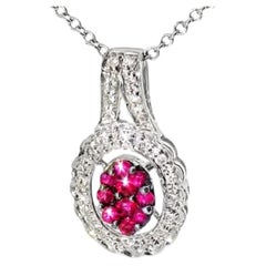 14K White Gold Ruby Diamond Filigree Pendant Estate Designer Jewelry
