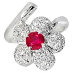 Platinum Ruby and Diamond Floral Ring