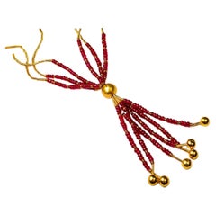 14K Yellow Gold Ruby Bead Drop Necklace