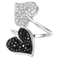 10K White Gold Pave Black Diamond Leaf Heart Ring