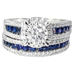 14K White Gold Sapphire and Diamond Engagement Ring Set