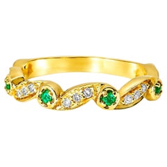 14K Yellow Gold Emerald Diamond Ring Eternity Band