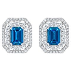 14K White Gold London Blue Topaz Diamond Filigree Earrings