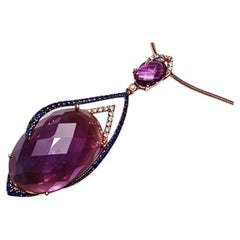 18K Rose Gold Amethyst Ametrine Sapphire Diamond Pendant Necklace