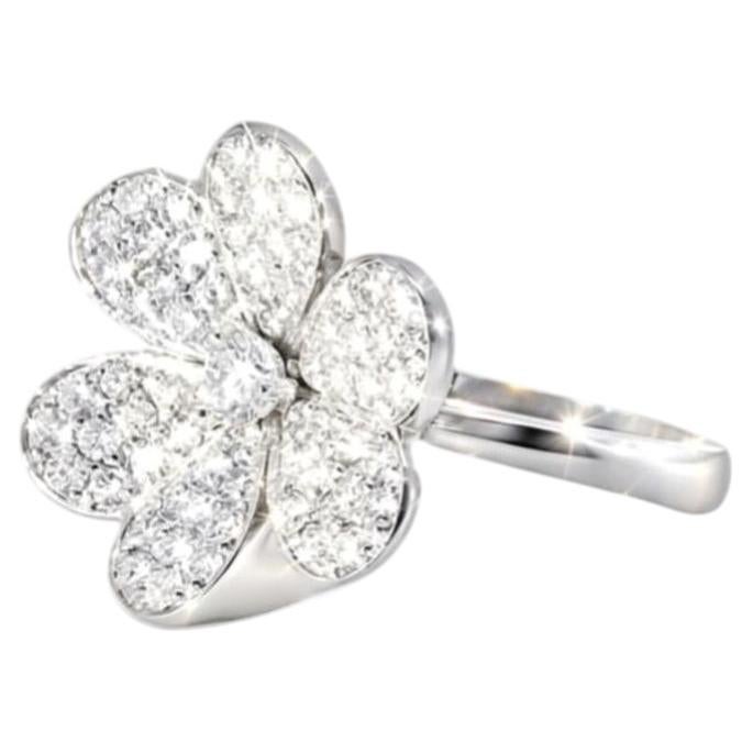14K White Gold Pave Diamond Flower Ring