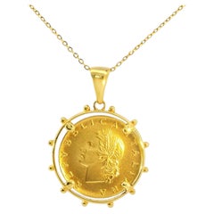 Collana con ciondolo a forma di moneta italiana in oro giallo 14 carati