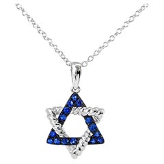 14K White Gold Sapphire Star of David Pendant Necklace Estate by EFFY
