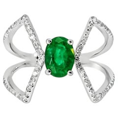 14K White Gold Emerald Diamond Wire Ring Estate by EFFY