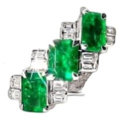 Platinum Emerald Solitaire Diamond Accent Ring