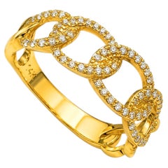 14K Yellow Gold Diamond Swirl Cuban Chain Link Band Ring