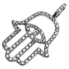 14K White Gold Diamond Hamsa Evil Eye Pendant