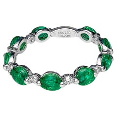 18K White Gold Emerald Diamond Eternity Ring Band