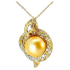18K Yellow Gold Diamond Tahitian Yellow Pearl Snake Pendant Slide