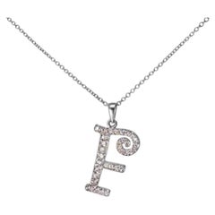 18K White Gold Diamond F Initial Pendant Slide Necklace Estate