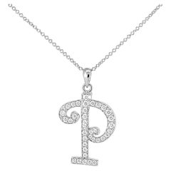 Collana con ciondolo a scorrimento in oro bianco 18 carati con iniziale “P” e diamanti, di seconda mano
