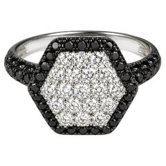 18K White Gold Black Diamond Hexagon Band Ring