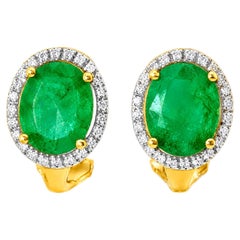 18K Yellow Gold Diamond Emerald Huggie Earrings