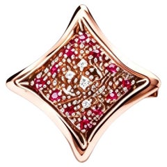 14K Pink Gold Rose Diamond Ruby Filigree Ring