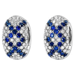 14K White Gold Champagne Diamond Sapphire Mosaic Huggie Earrings Estate