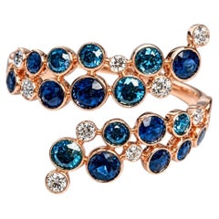 10K Rose Pink Gold Blue Diamond Bypass Band Ring