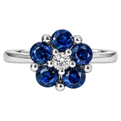 14K White Gold Diamond Sapphire Flower Ring