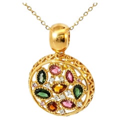 18K Pink Rose Gold Tourmaline Diamond Citrine Designer Pendant Slide