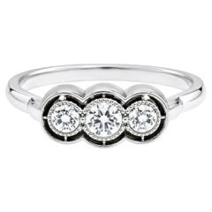14K White Gold Diamond 3 Stone Pinky Band Ring Antique Estate