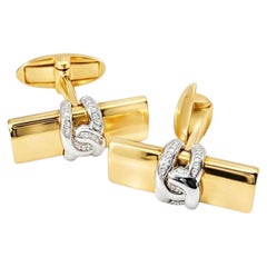 14K Two Tone White Gold Knot Mens Cufflinks