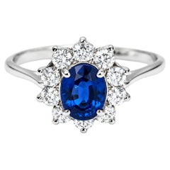 14K White Gold Sapphire Diamond Engagement Ring Estate